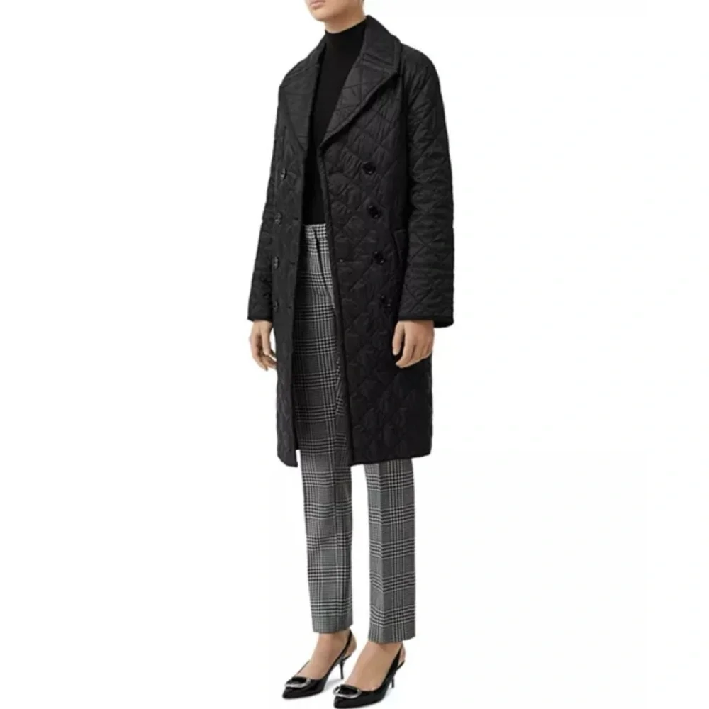 Burberry Quilted Double-Breasted Belted Trench Jacket Black Womens XS - Picture 17 of 17